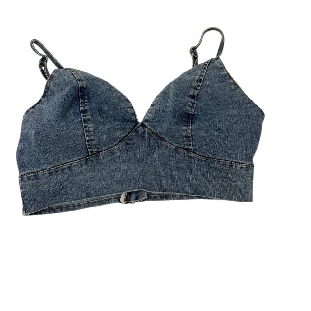 Shein Blue Denim Bra Top Zip Back Festival Rave Crop Bralette Size Large - Picture 10 of 10